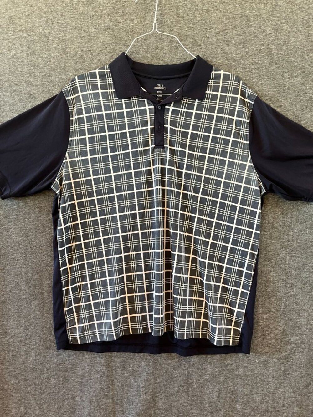 Haggar cool 18 performance navy blue plaid short sleeve mens XL golf shirt